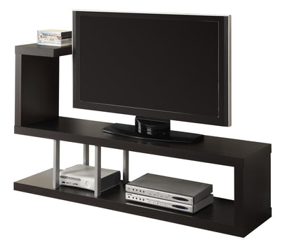 35.25" Cappuccino Particle Board Hollow Core And Silver Metal Tv Stand