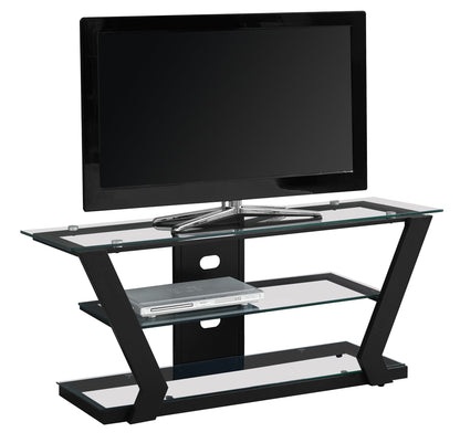 16" X 48" X 20.5" Black Tempered Glass Metal Tv Stand