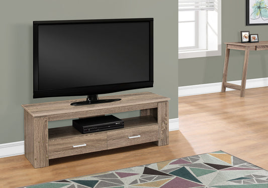 16.25" Dark Taupe Particle Board And Laminate Tv Stand With 2 Storage Drawers
