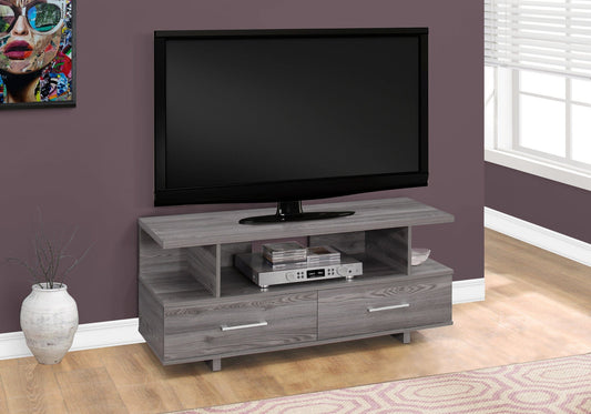 20" Grey Particle Board And Laminate Tv Stand With 2 Storage Drawers
