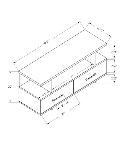 20" Grey Particle Board And Laminate Tv Stand With 2 Storage Drawers