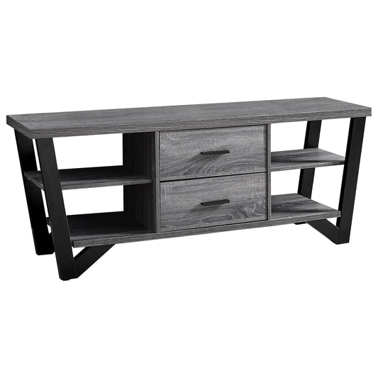 15.5" X 60" X 23" Grey Black Particle Board Hollow Core Metal Tv Stand With 2 Drawers