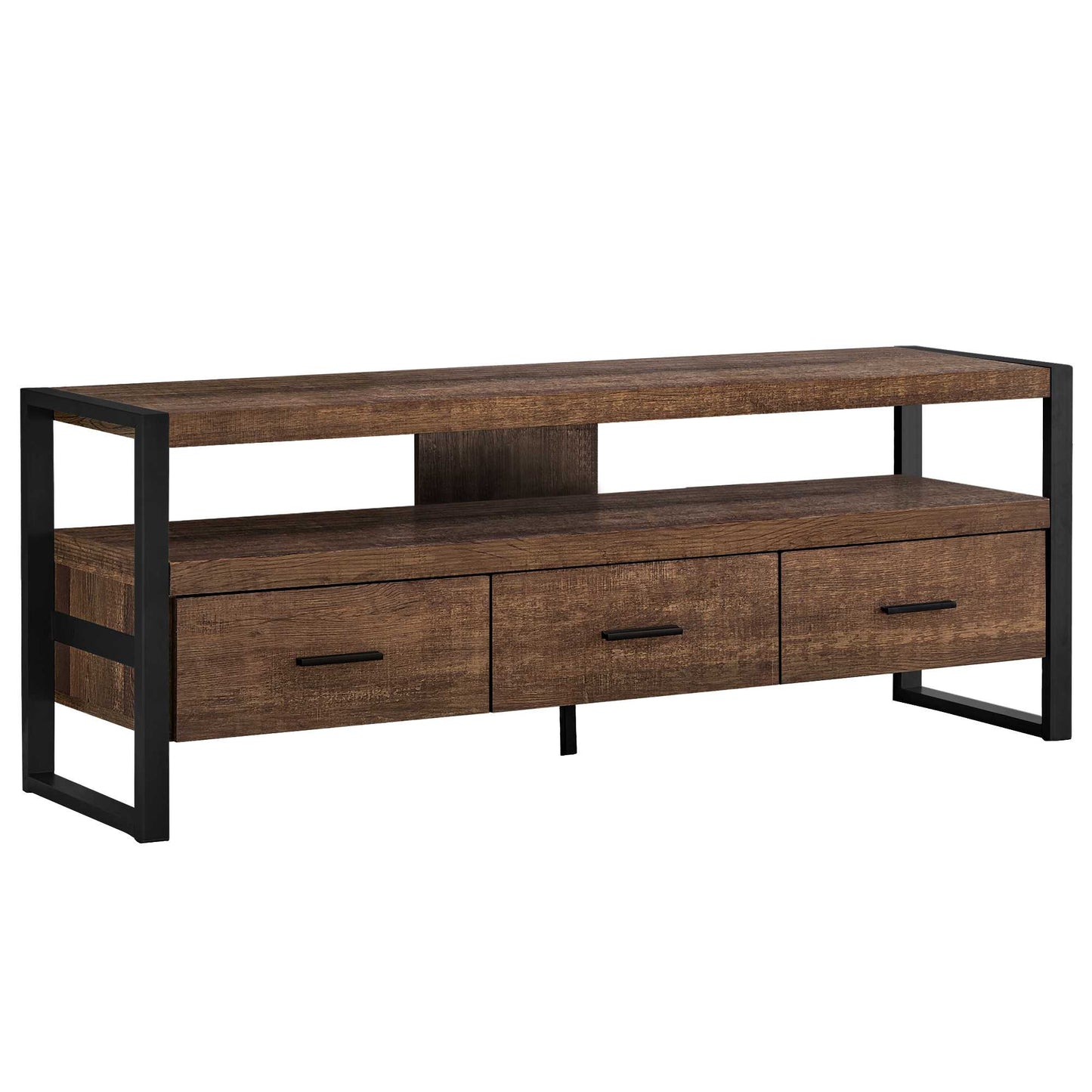 21.75" Particle Board Hollow Core & Black Metal Tv Stand With 3 Drawers
