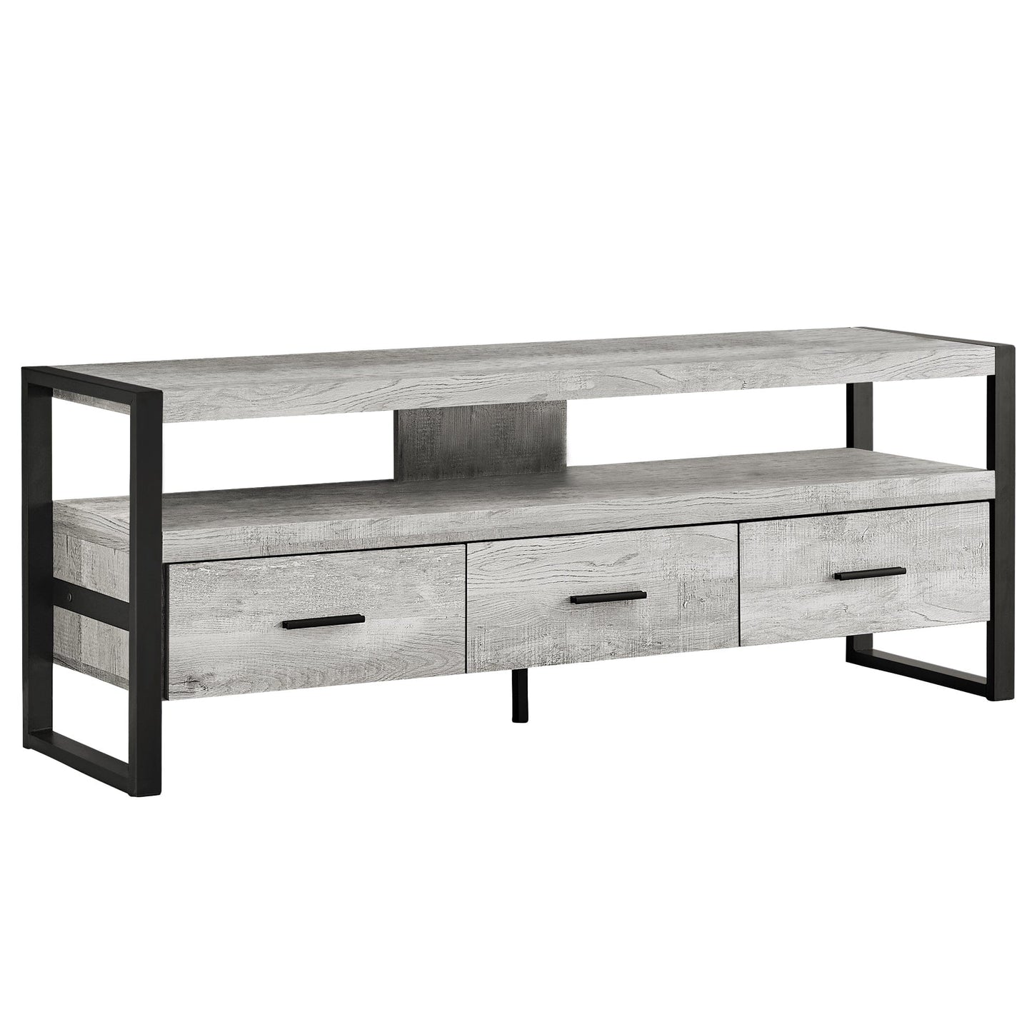 21.75" Particle Board Hollow Core & Black Metal Tv Stand With 3 Drawers