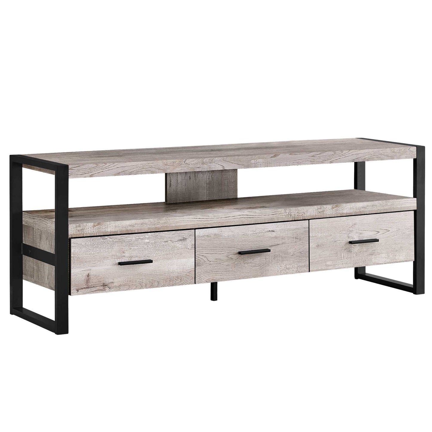 21.75" Particle Board Hollow Core & Black Metal Tv Stand With 3 Drawers