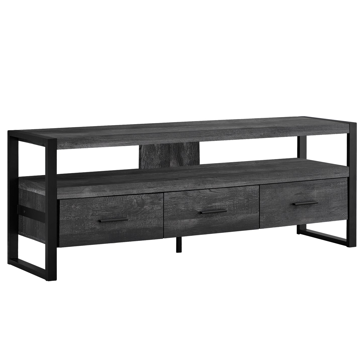 21.75" Particle Board Hollow Core & Black Metal Tv Stand With 3 Drawers