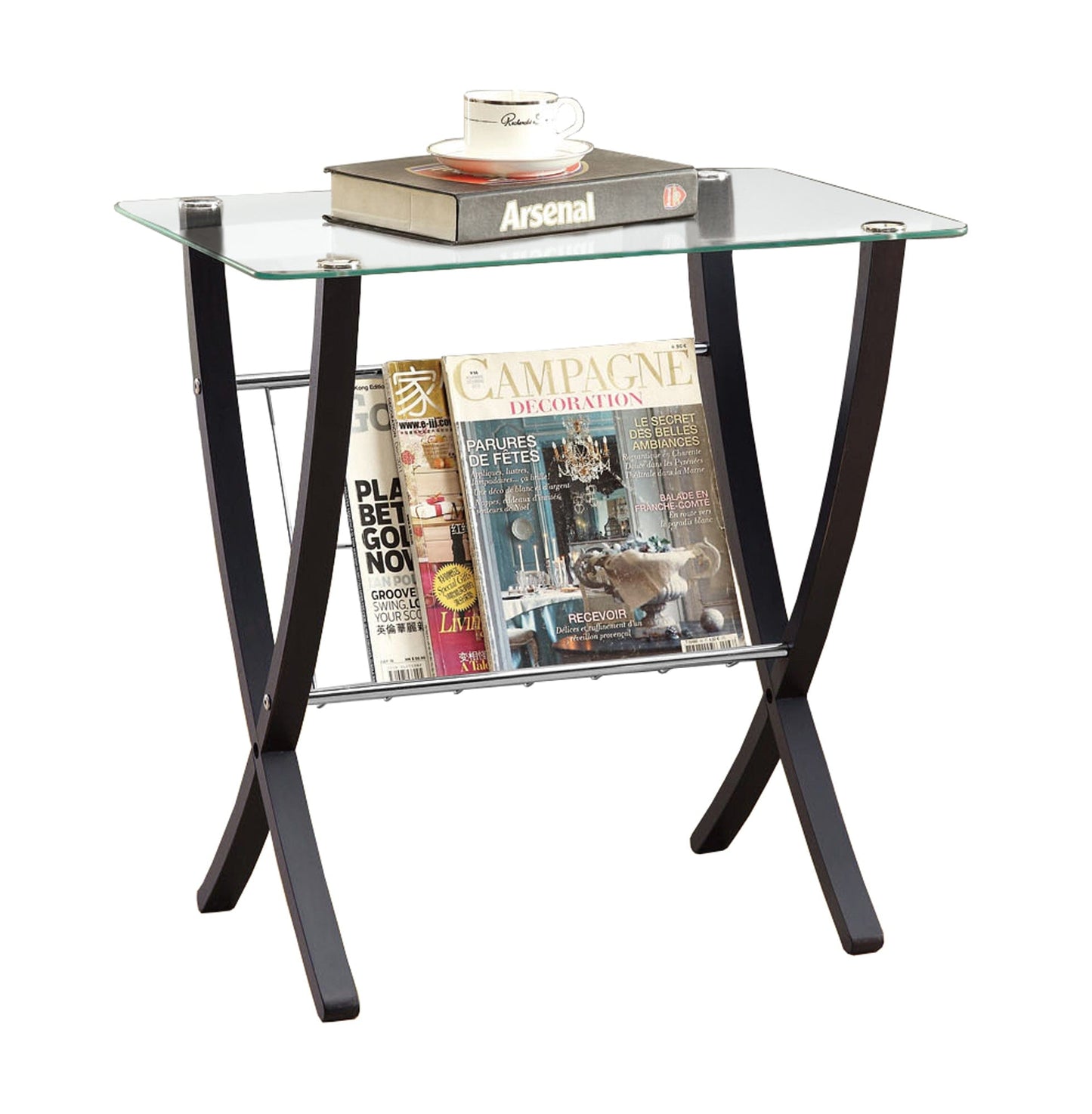 16.25" X 24" X 24.5" Cappuccinoclear Metal Particle Board Accent Table