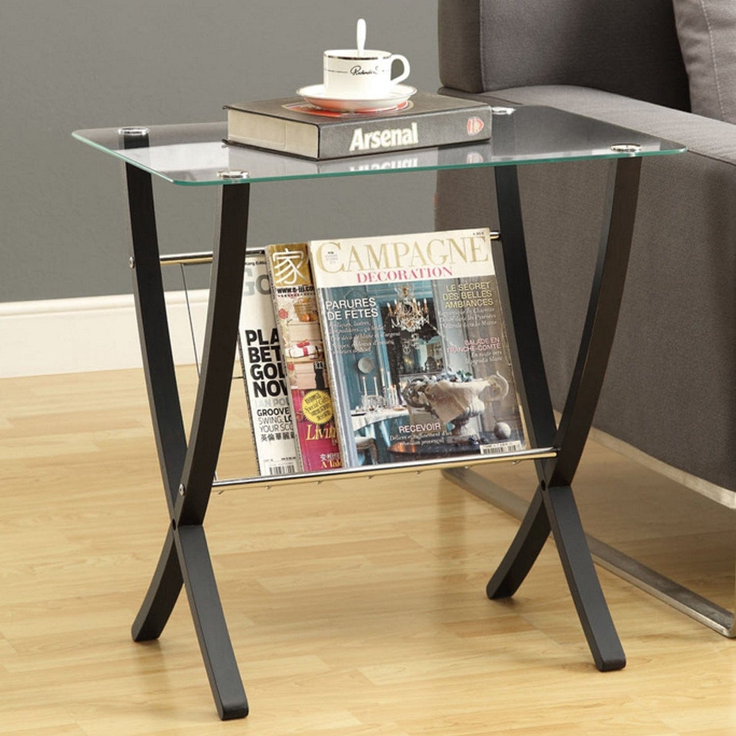 16.25" X 24" X 24.5" Cappuccinoclear Metal Particle Board Accent Table
