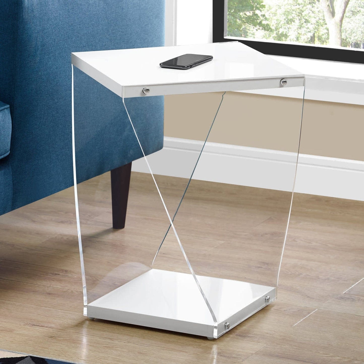 15.75" X 16.5" X 21.25" White Clear Acrylic Glass Accent Table