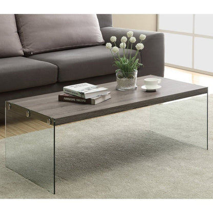 22" X 44" X 16" Dark Taupe  Tempered Glass  Coffee Table