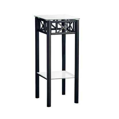 12" X 12" X 28" Black Metal Accent Table With Clear Tempered Glass
