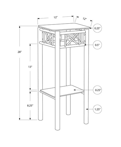 12" X 12" X 28" Black Metal Accent Table With Clear Tempered Glass