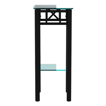 12" X 12" X 28" Black Metal Accent Table With Clear Tempered Glass