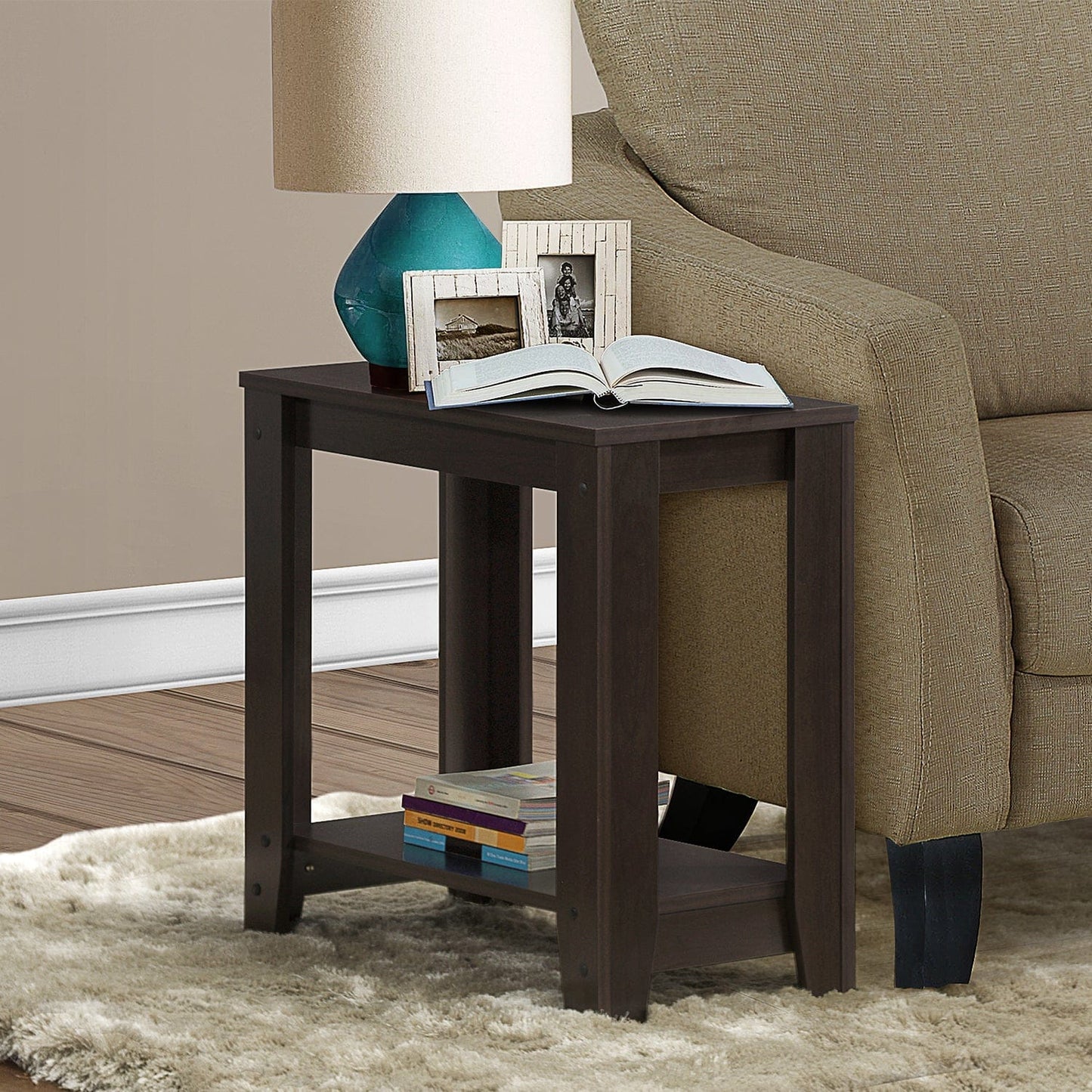 11.75" X 23.75" X 22" Dark Taupe Particle Board Laminate  Accent Table