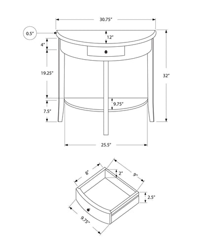 12" X 30.75" X 32" Cherry Solid Wood Finish Accent Table
