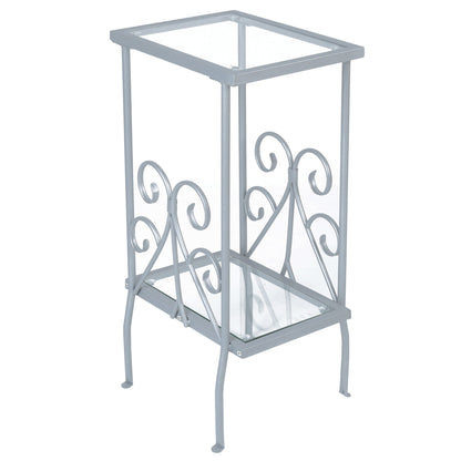 12" X 16" X 30" Silver Clear Metal Tempered Glass  Accent Table