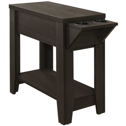 Cappuccino Finish Side  Accent Table With Adjustable Cup Holder Drawer And Bottom Shelf