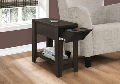 Cappuccino Finish Side  Accent Table With Adjustable Cup Holder Drawer And Bottom Shelf
