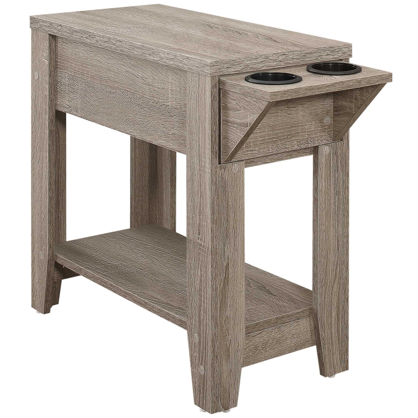 Cappuccino Finish Side  Accent Table With Adjustable Cup Holder Drawer And Bottom Shelf