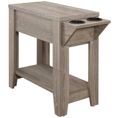 Cappuccino Finish Side  Accent Table With Adjustable Cup Holder Drawer And Bottom Shelf