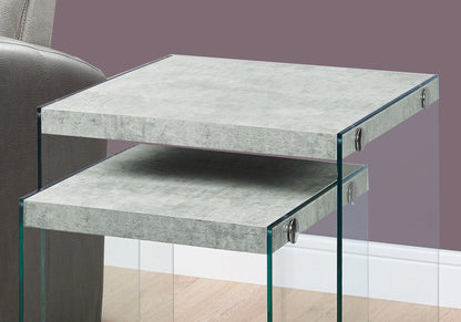 35.5" X 35.5" X 35.5" Dark Taupe Clear Particle Board Tempered Glass  2Pcs Nesting Table Set