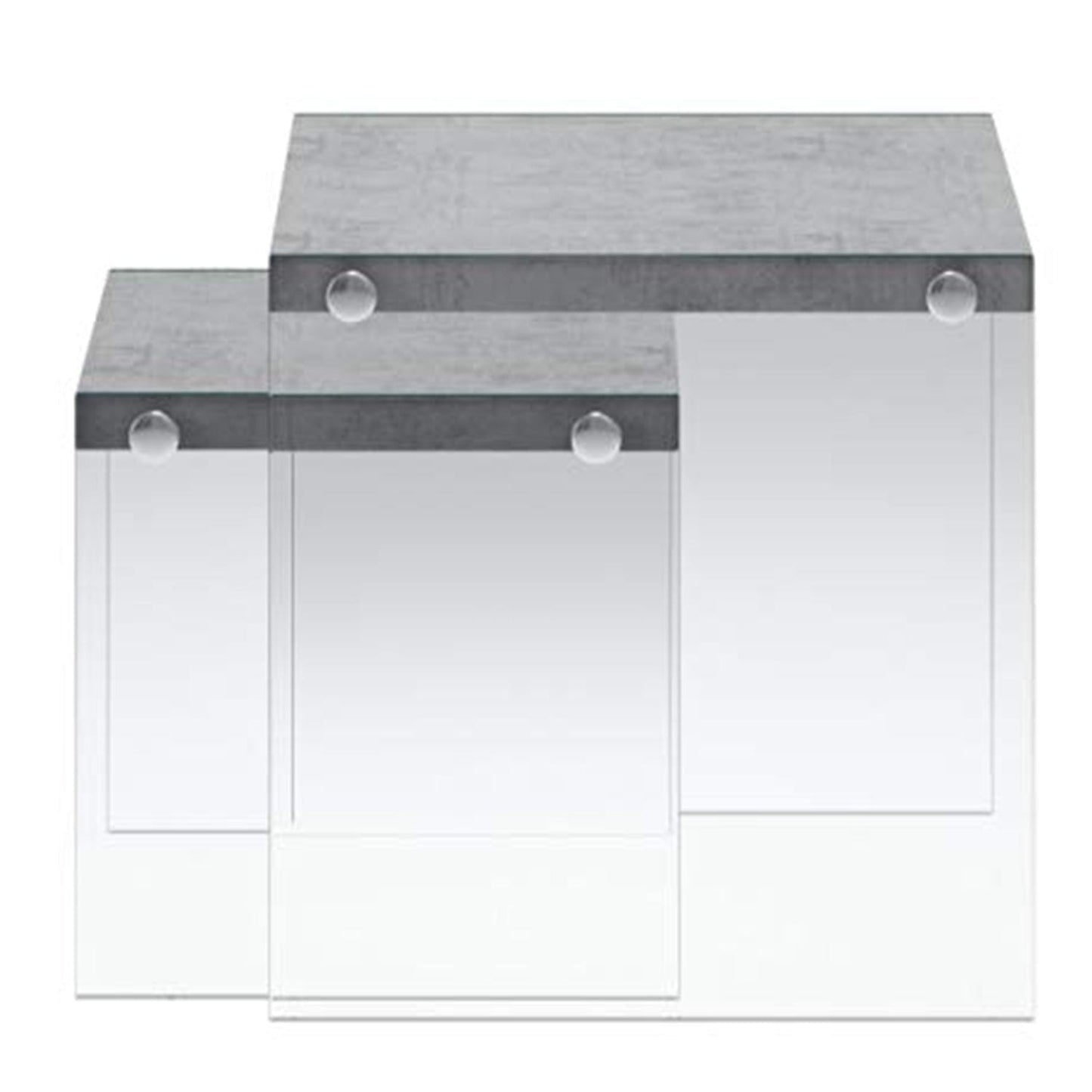 35.5" X 35.5" X 35.5" Dark Taupe Clear Particle Board Tempered Glass  2Pcs Nesting Table Set