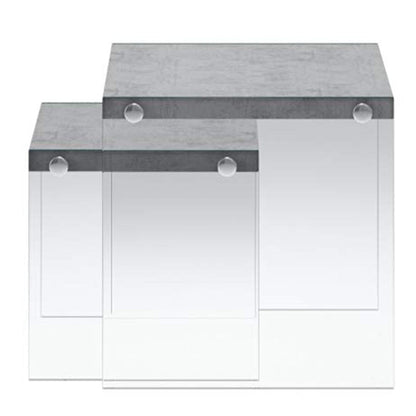 35.5" X 35.5" X 35.5" Dark Taupe Clear Particle Board Tempered Glass  2Pcs Nesting Table Set