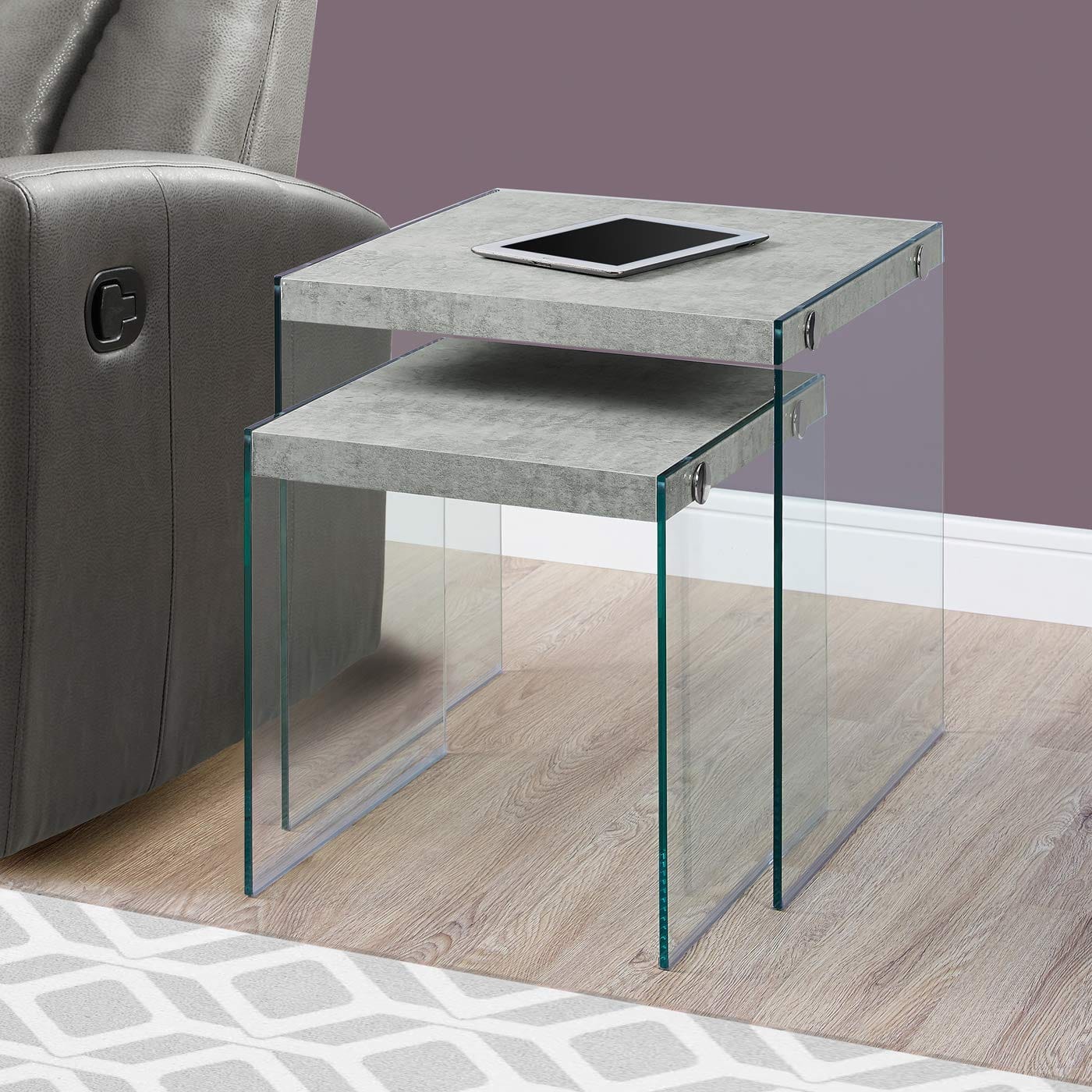 35.5" X 35.5" X 35.5" Dark Taupe Clear Particle Board Tempered Glass  2Pcs Nesting Table Set