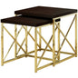 37.25" X 37.25" X 40.5" Cappuccino Gold Particle Board Metal  2Pcs Nesting Table Set
