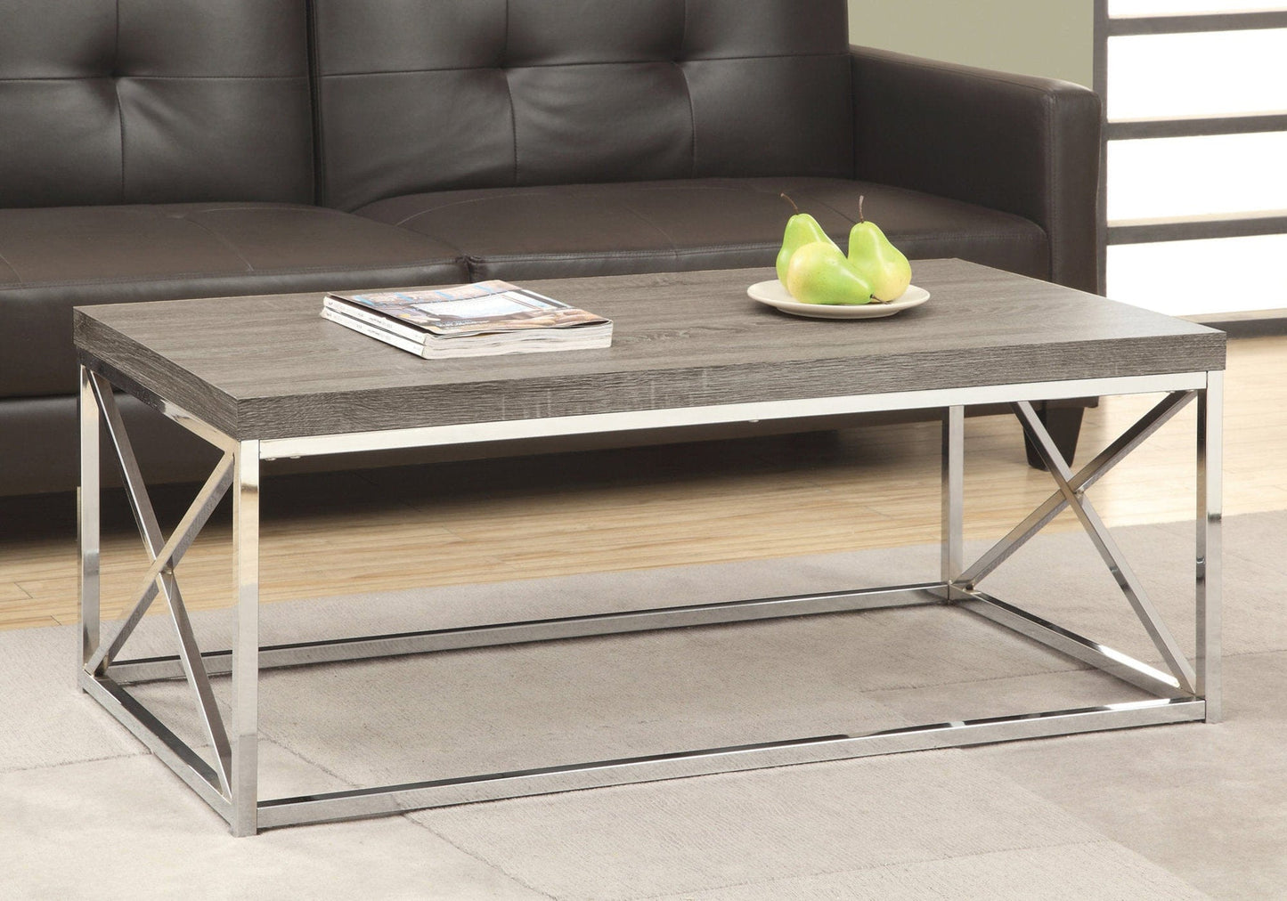 17" Particle Board And Chrome Metal Coffee Table