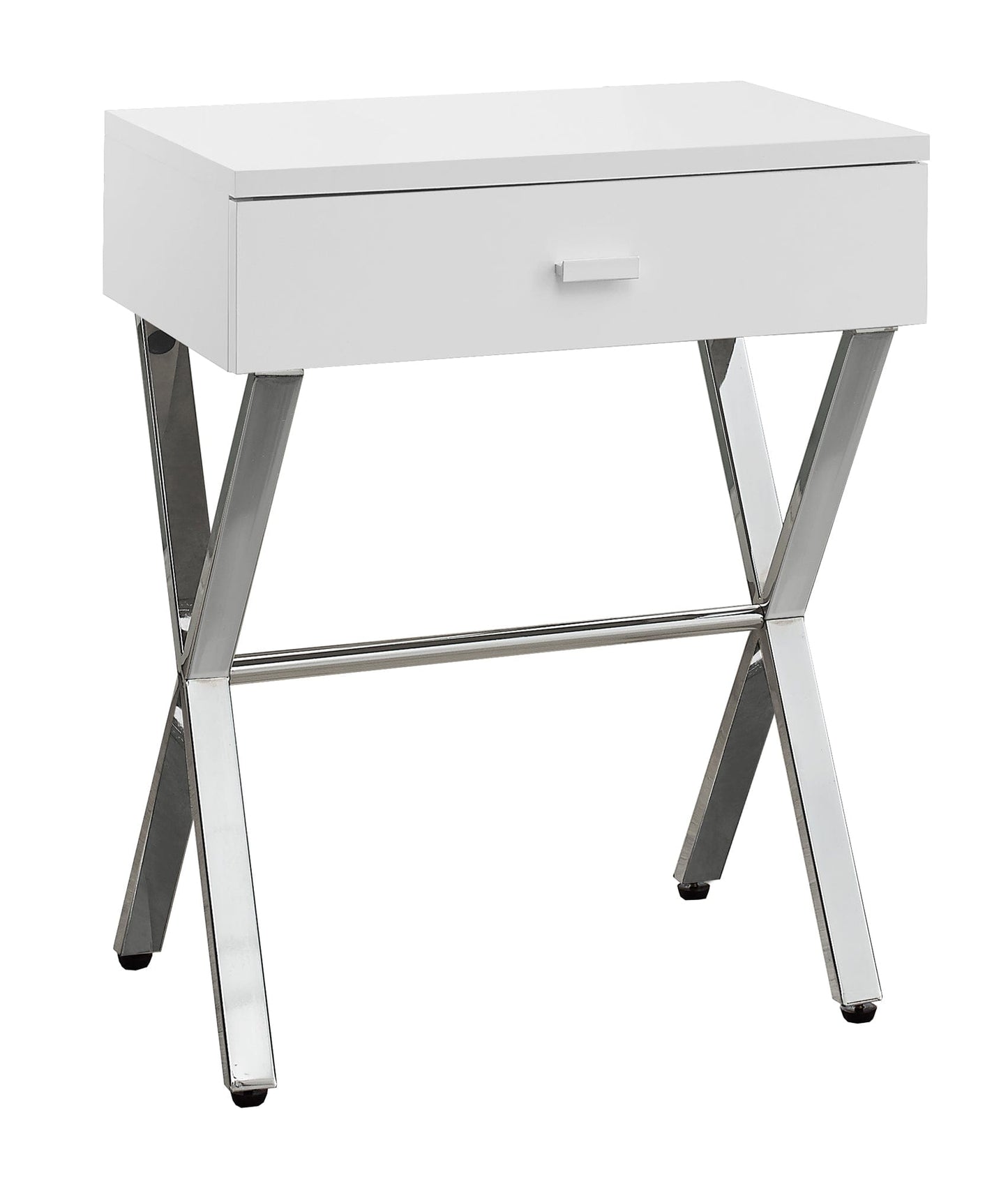 12" X 18.25" X 22.25" White Finish And Chrome Metal Accent Table