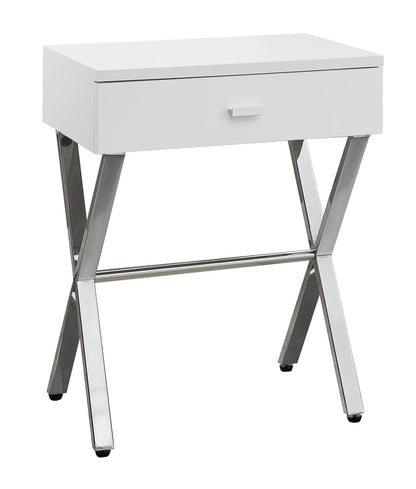 12" X 18.25" X 22.25" White Finish And Chrome Metal Accent Table