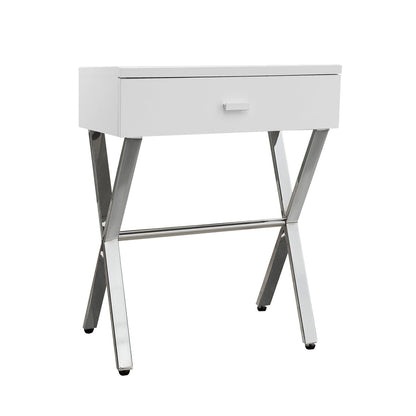 12" X 18.25" X 22.25" White Finish And Chrome Metal Accent Table