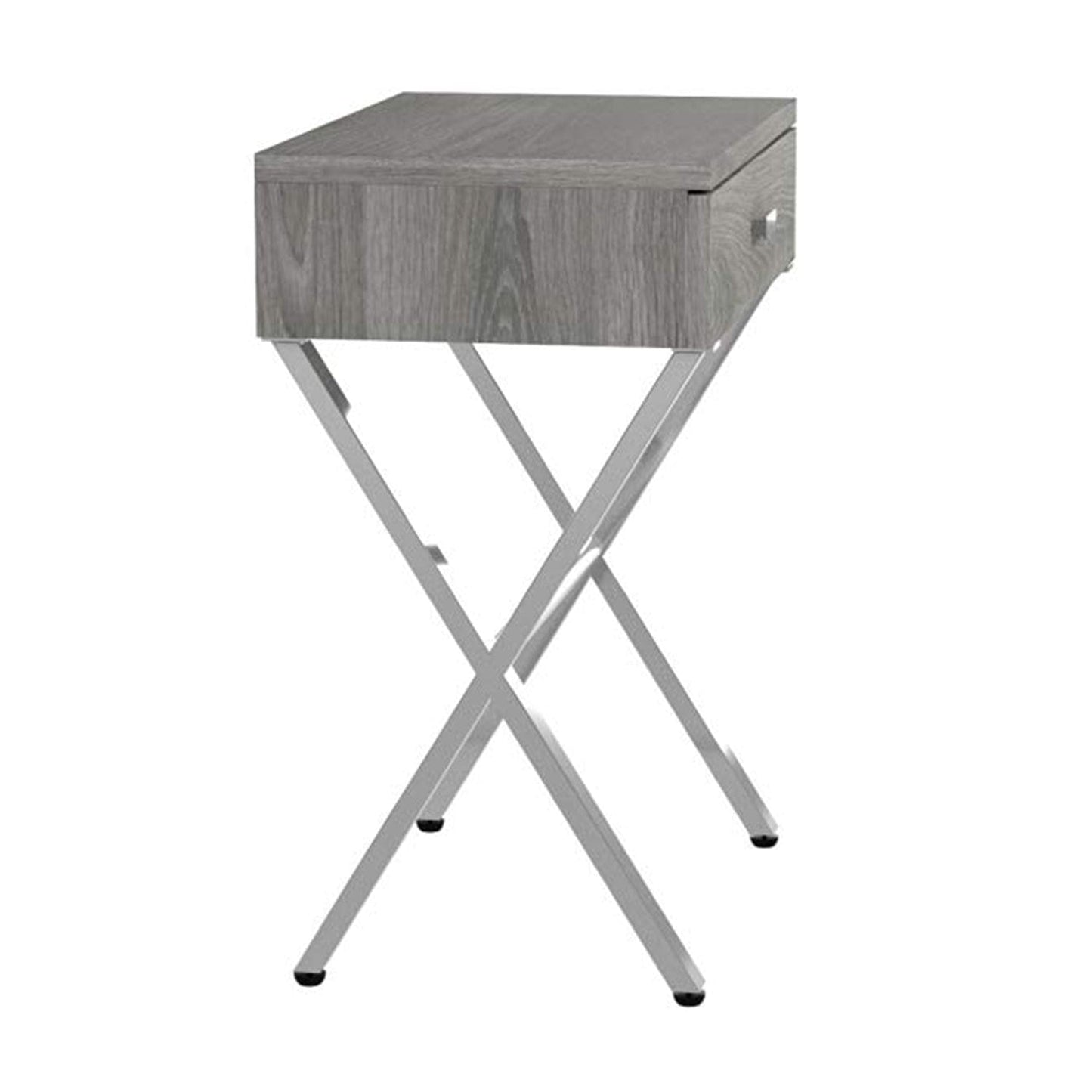 12" X 18.25" X 22.25" White Finish And Chrome Metal Accent Table