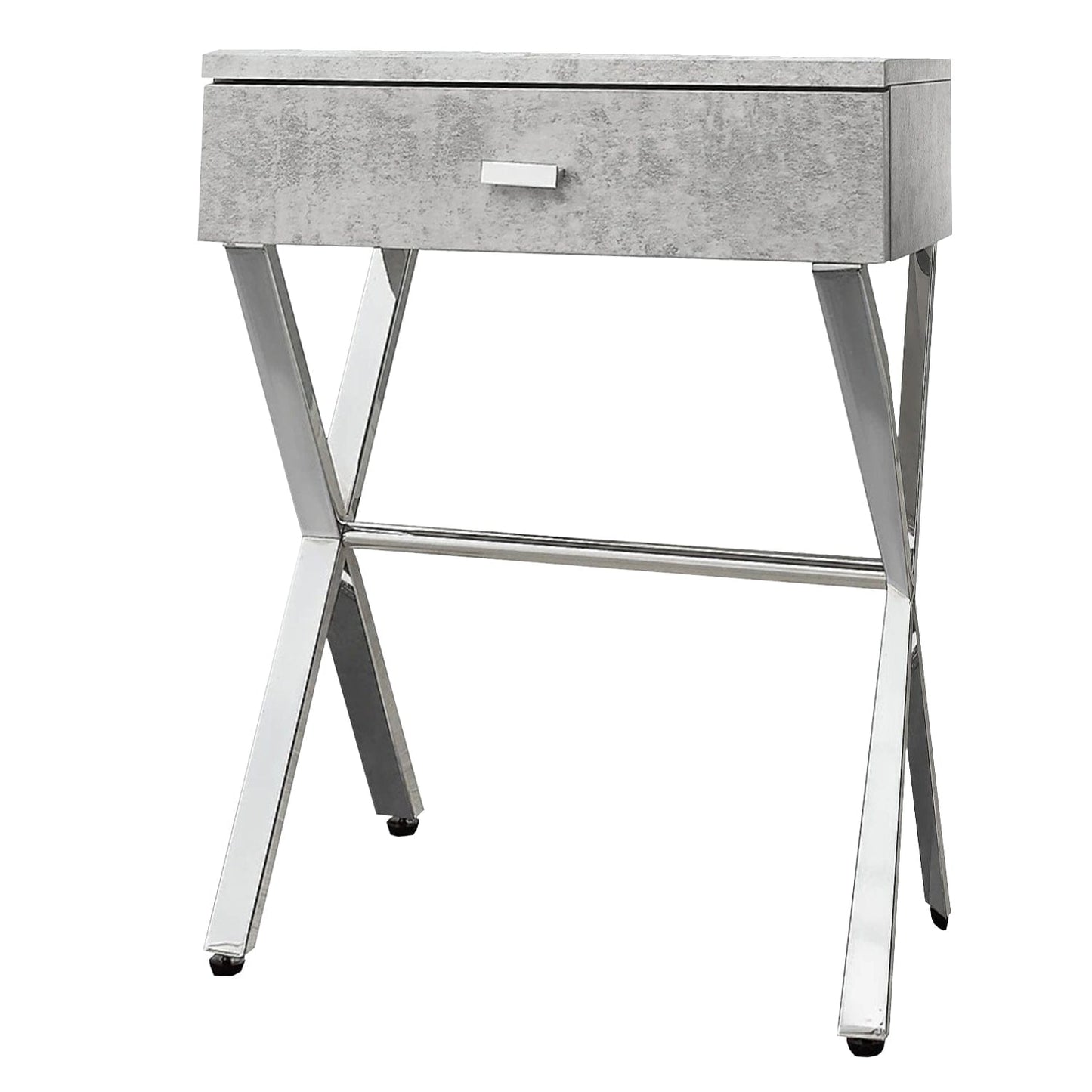 12" X 18.25" X 22.25" White Finish And Chrome Metal Accent Table