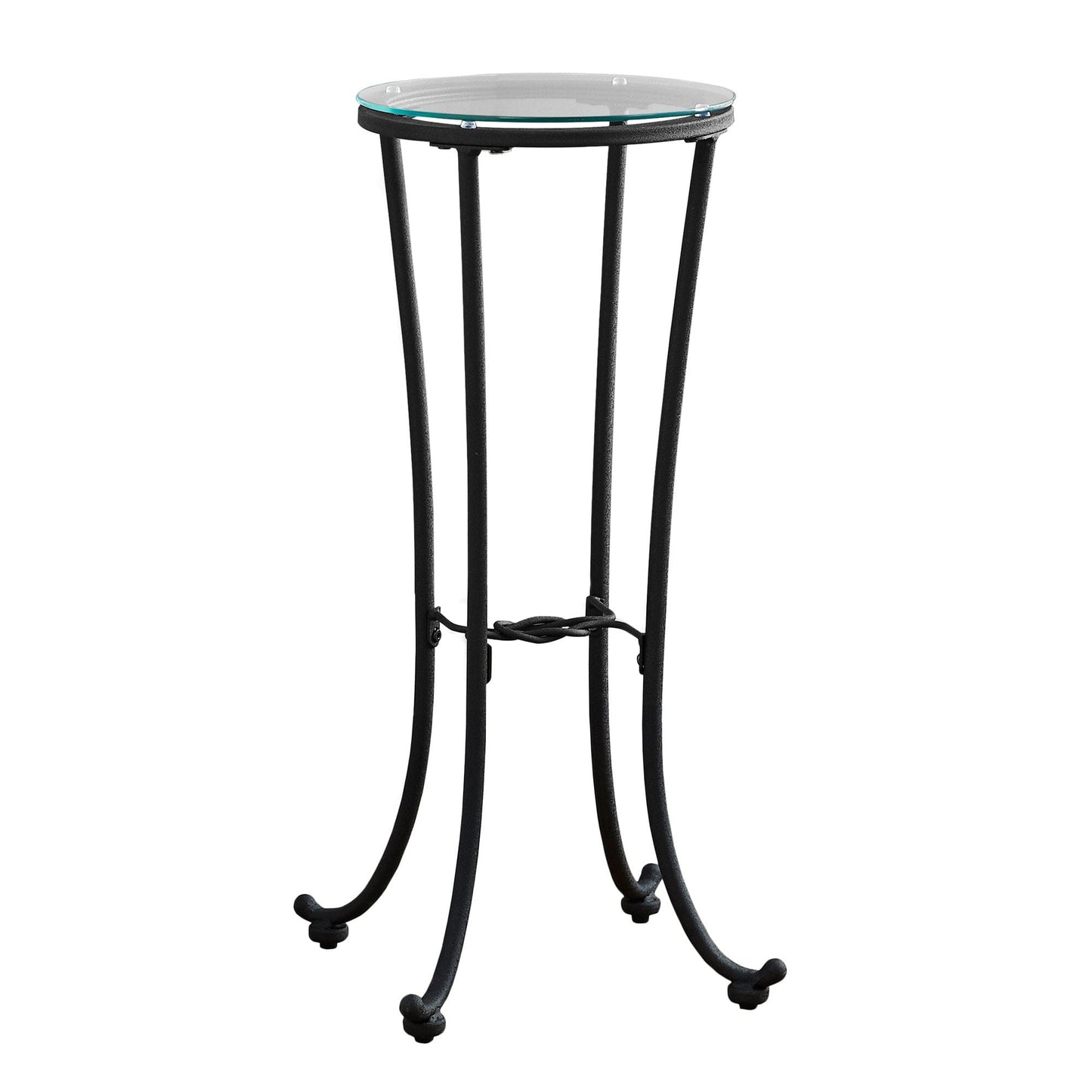 12" X 12" X 28.5" Black Clear Metal Tempered Glass Accent Table