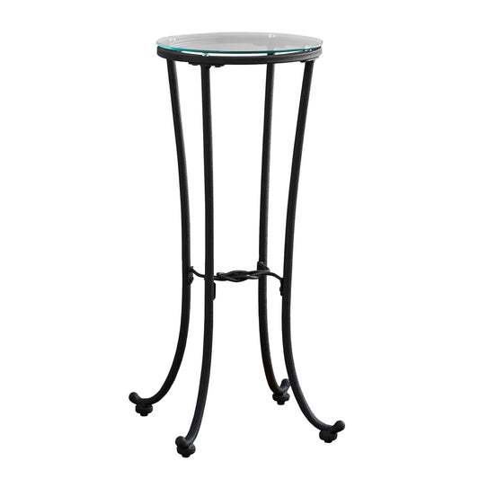 12" X 12" X 28.5" Black Clear Metal Tempered Glass Accent Table