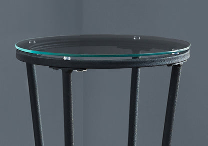 12" X 12" X 28.5" Black Clear Metal Tempered Glass Accent Table