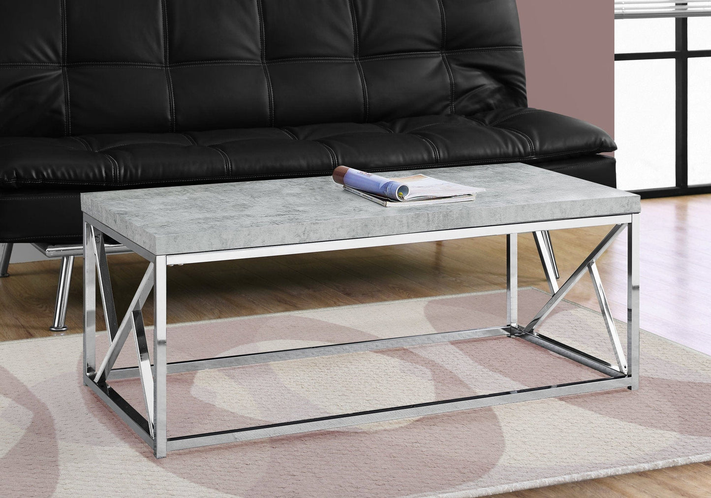 Industrial Chic Gray Faux Cement And Chrome Coffee Table
