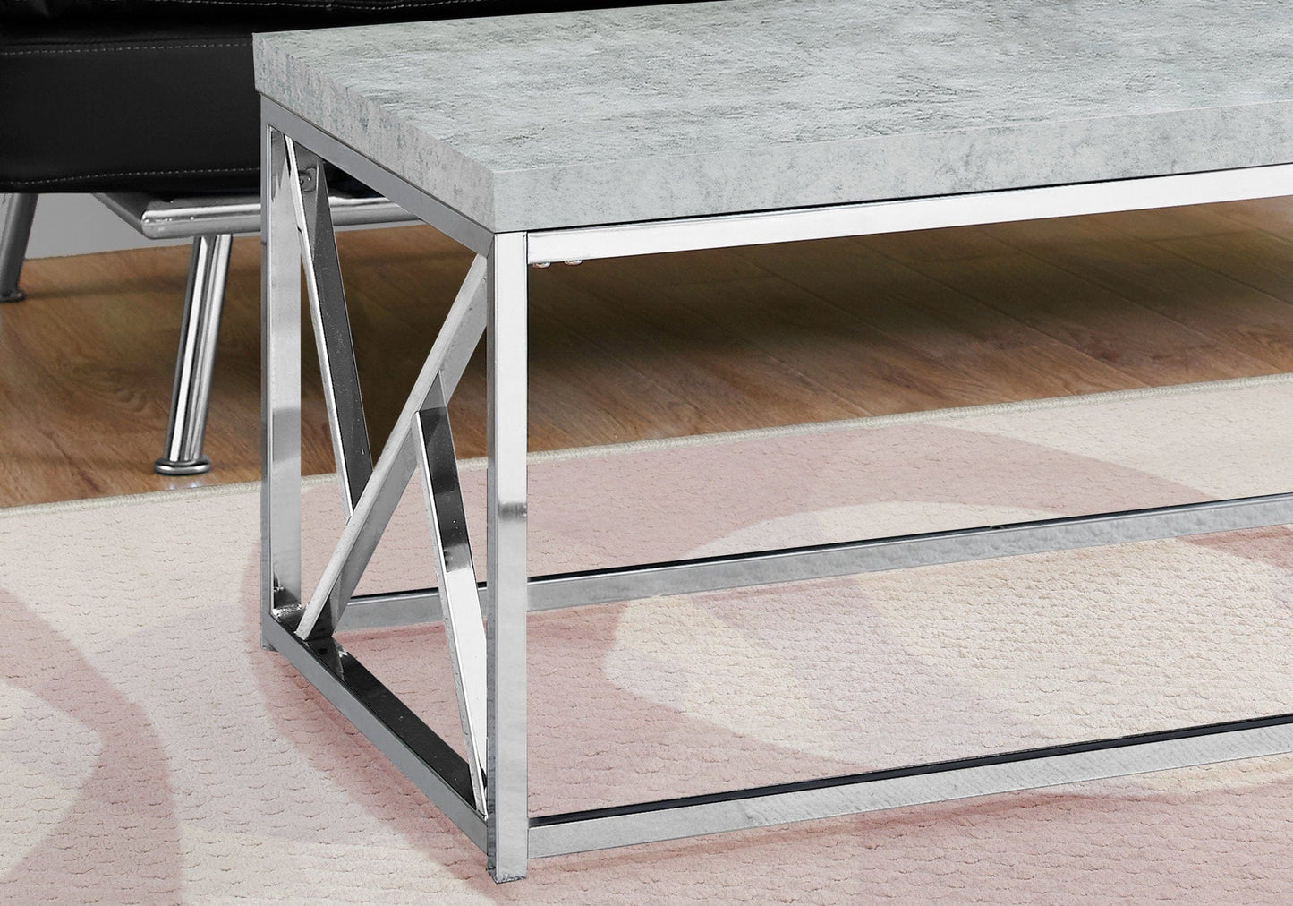 Industrial Chic Gray Faux Cement And Chrome Coffee Table
