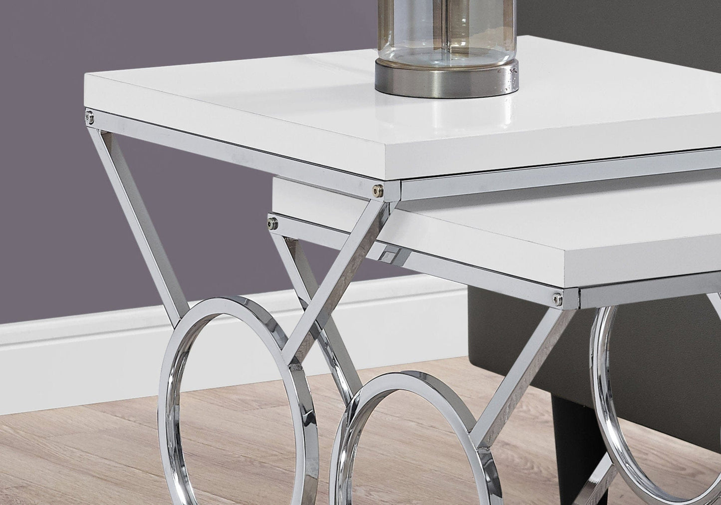 37.25" X 37.25" X 43" White Metal 2Pcs Nesting Table Set