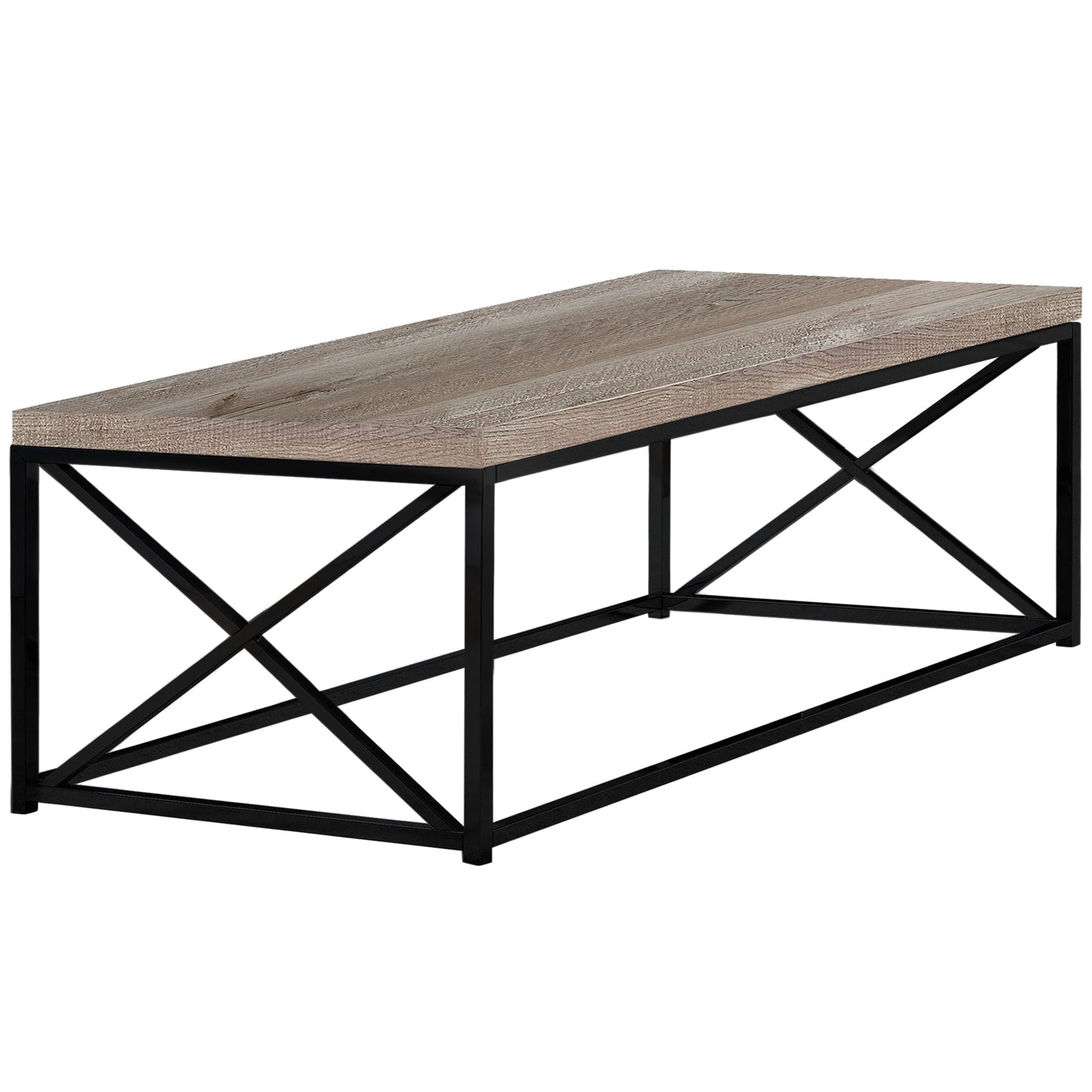 17" Reclaimed Wood Particle Board And Black Metal Coffee Table