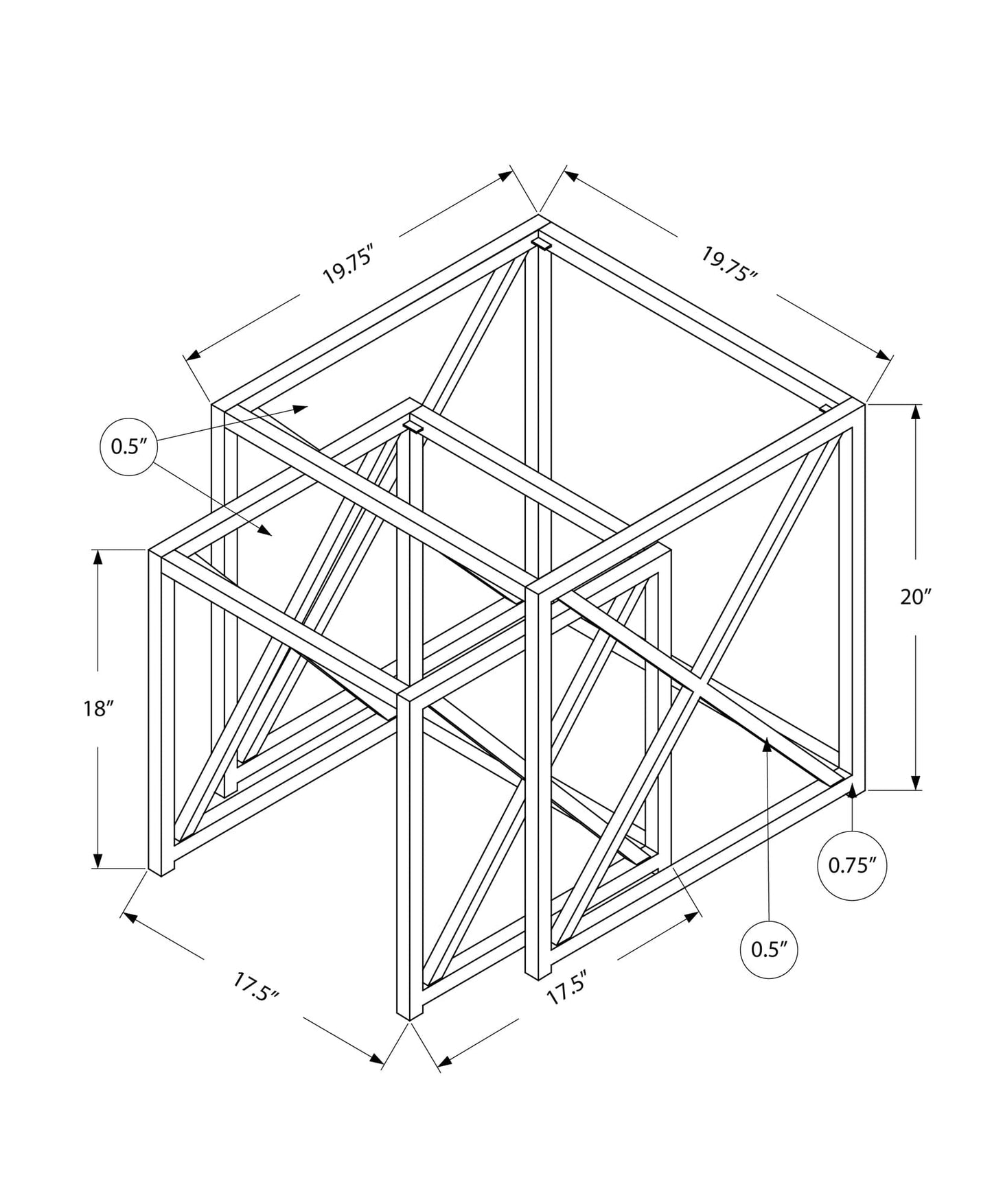 38" Chrome Metal And Tempered Glass Two Pieces Nesting Table Set