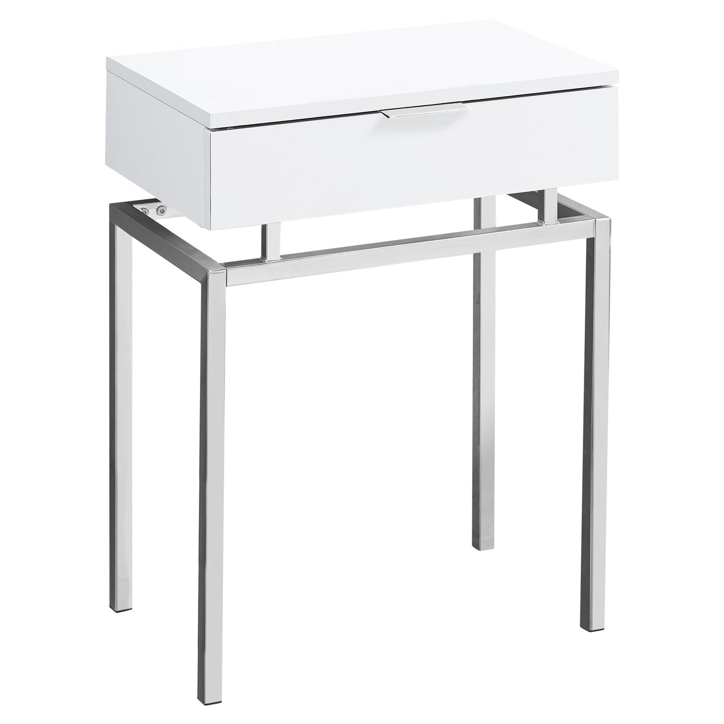 12.75" X 18.25" X 23" Glossy White Chrome Metal  Accent Table