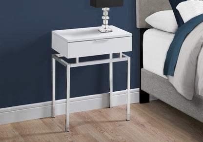12.75" X 18.25" X 23" Glossy White Chrome Metal  Accent Table