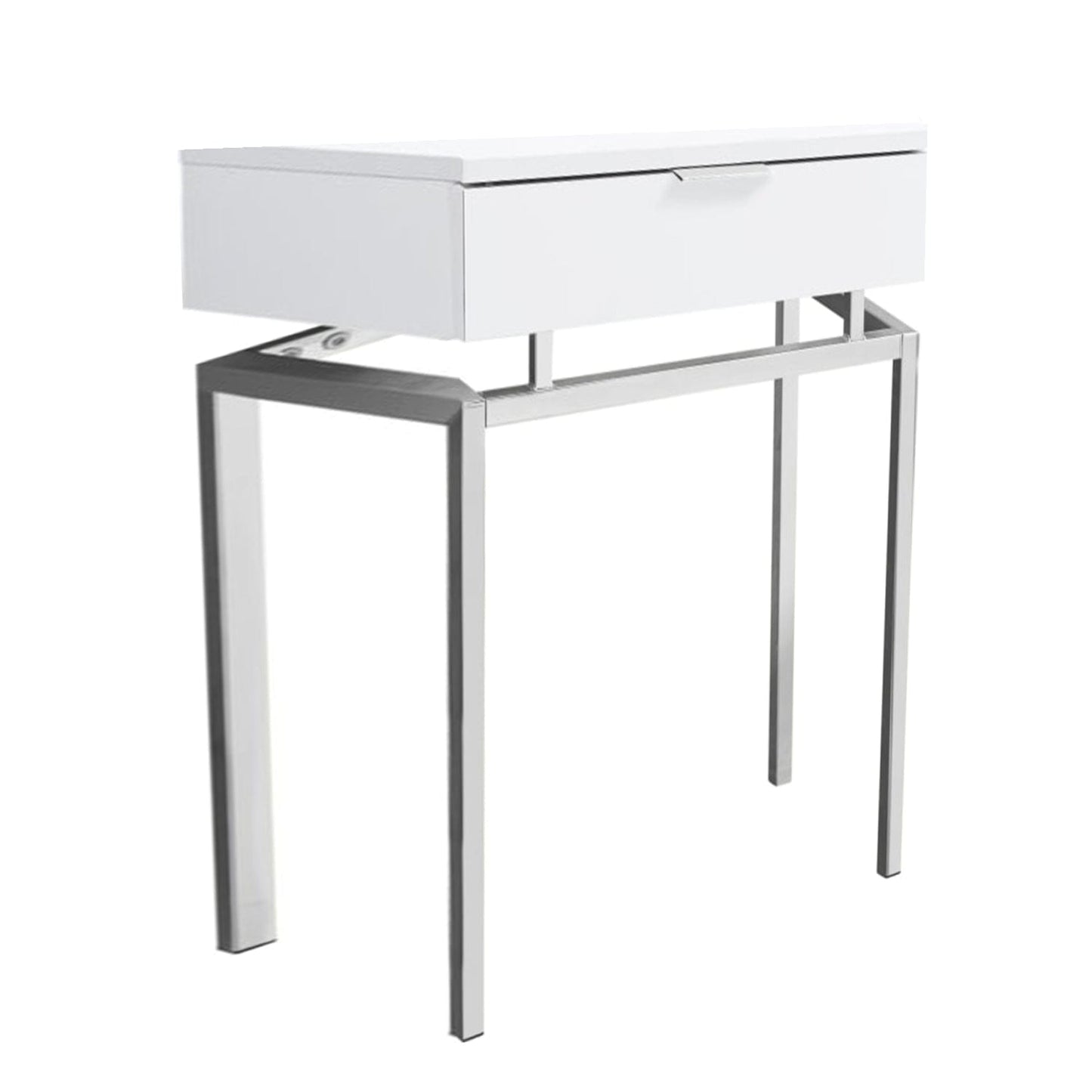 12.75" X 18.25" X 23" Glossy White Chrome Metal  Accent Table