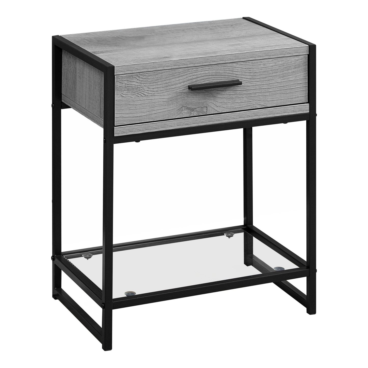12" X 18" X 22" Grey With Black Metal  Tempered Glass  Accent Table