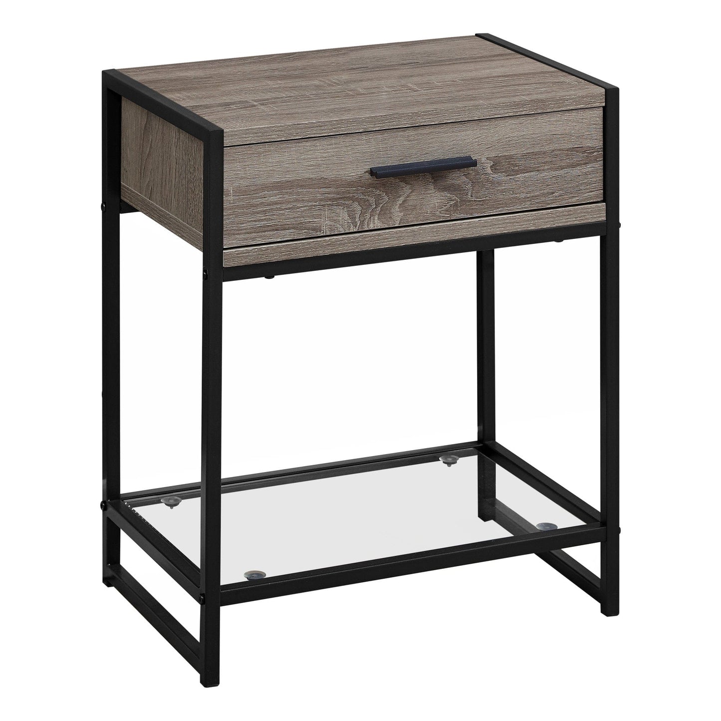 12" X 18" X 22" Grey With Black Metal  Tempered Glass  Accent Table