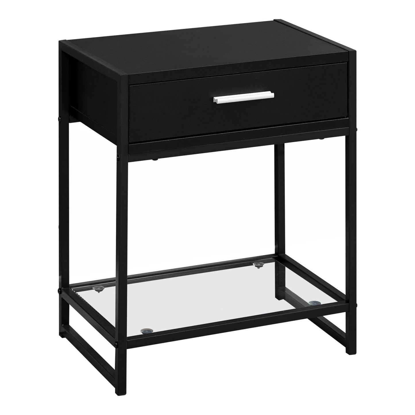 12" X 18" X 22" Grey With Black Metal  Tempered Glass  Accent Table