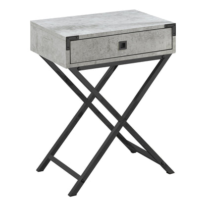 12" X 18.25" X 24" Grey Cement Finish And Black Nickel Metal Accent Table